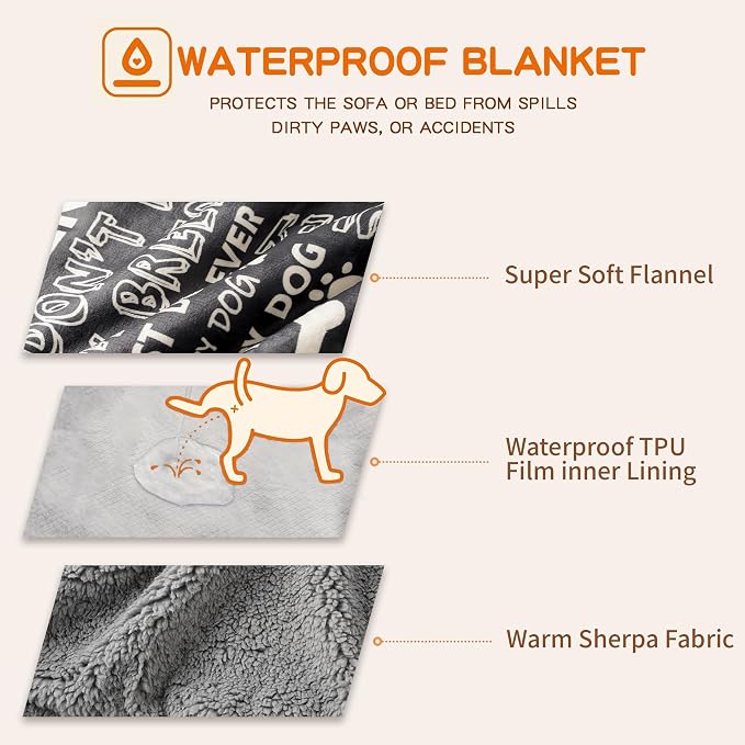 Waterproof Dog Blankets Pet Blanket 50"x60", Soft Fluffy Sofa Car Bed Protector - Image 3