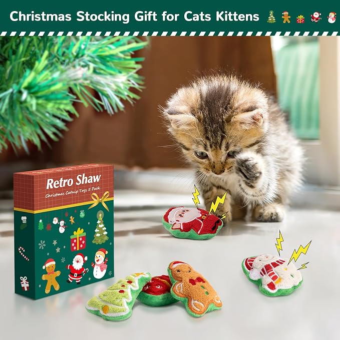 Retro Shaw Christmas Cat Toys, Xmas Catnip Toys - Image 3
