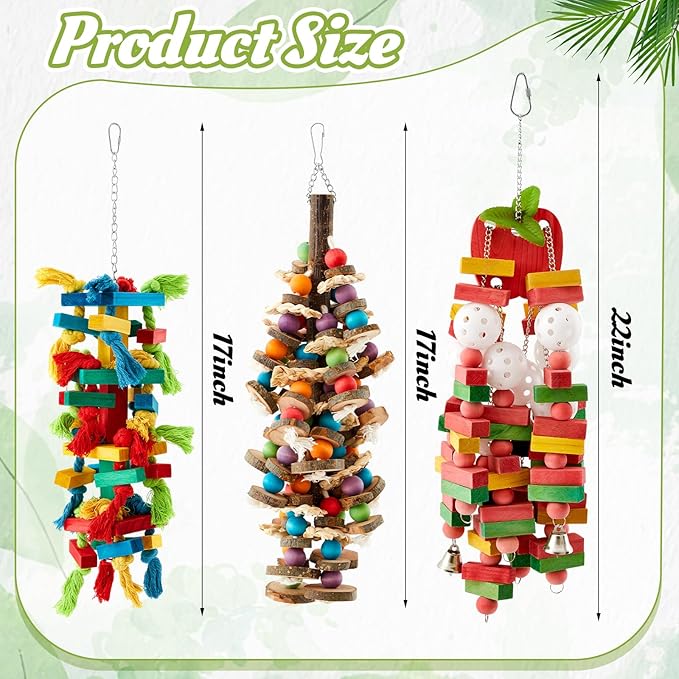 3 Pcs Extra Large Bird Parrot Toy Multicolored Natural Wooden Parrot Cage - Image 2