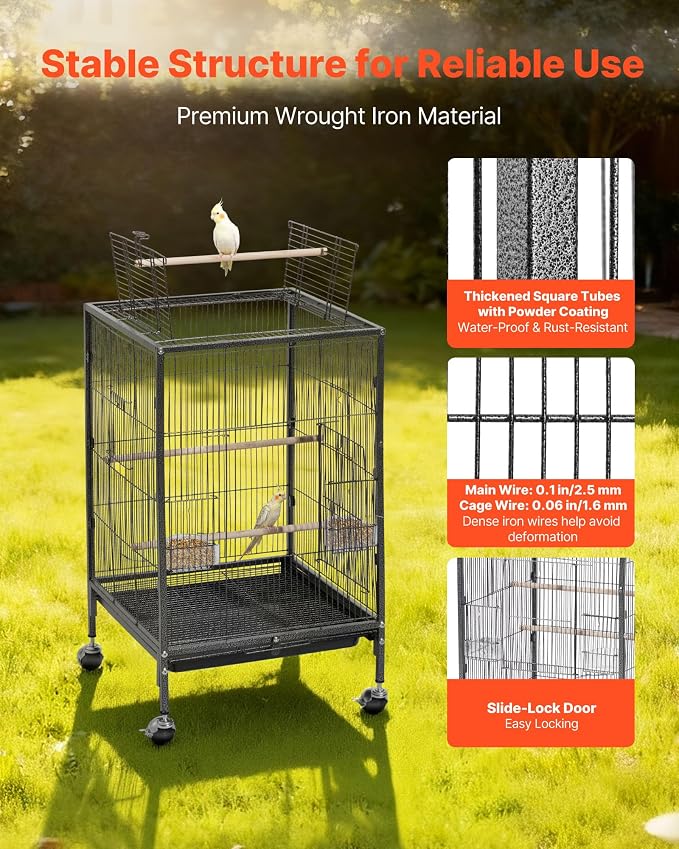 VEVOR Bird Cage, Open Flat Top, Wrought Iron Bird Flight Cage - Image 3