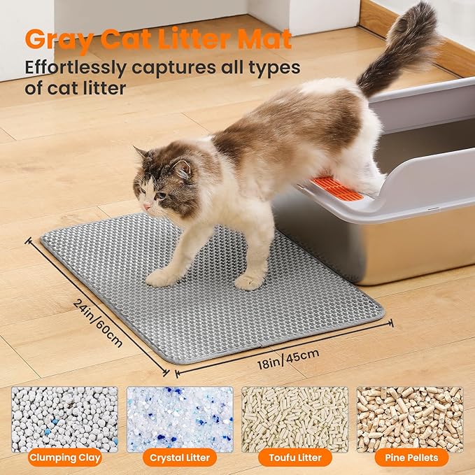 Cat Litter Mat, 24x18 Inches Large Double Layer Honeycomb Cat Litter Trapping - Image 2