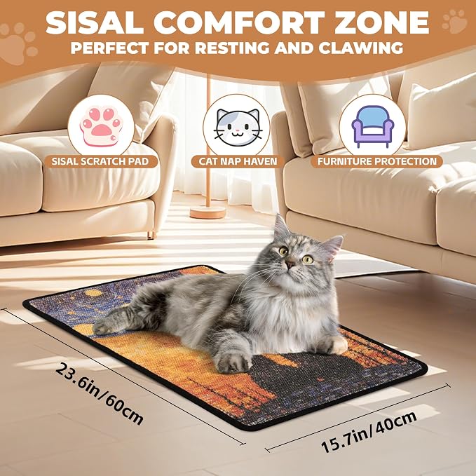 Sisal Cat Scratcher Mat, Cat Wall Scratcher - Image 2
