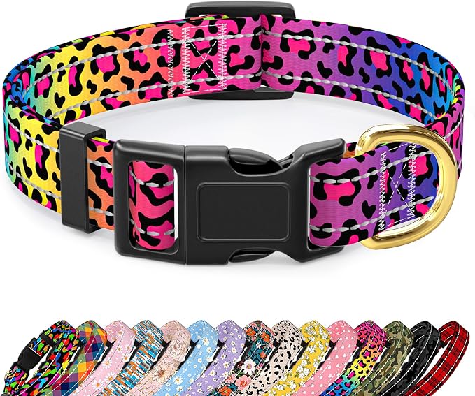 Reflective Dog Collar for Small Dogs Cats, Cute Leopard Style Adjustable by TMOODEL