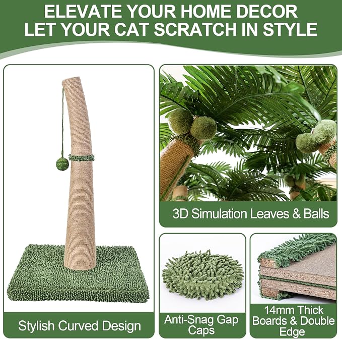 40'' Tall Cat Scratching Post Cat Tree, Curved Design Cat Scratcher Post - Image 4
