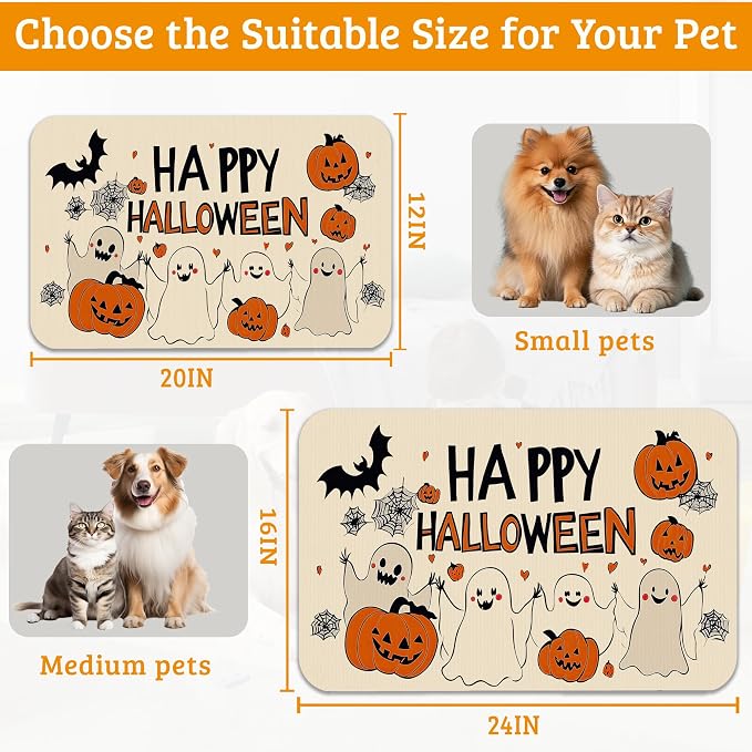Pumpking Bat Dog Cat Food Mat, Halloween Absorbent Waterproof Placemat - Image 6