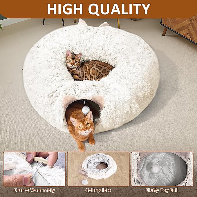 Cat Tunnel with Cat Bed for Indoor Cats, Soft Plush Peekaboo Cat Cave Donut - Image 6