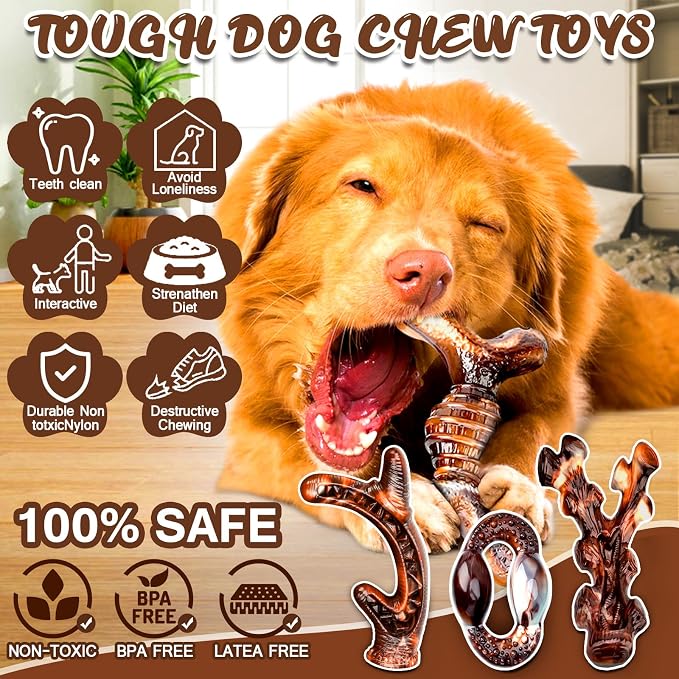 Dog Chew Toys for Aggressive Chewers 4 Pack, Indestructible Dog Toys, Bacon - Image 2
