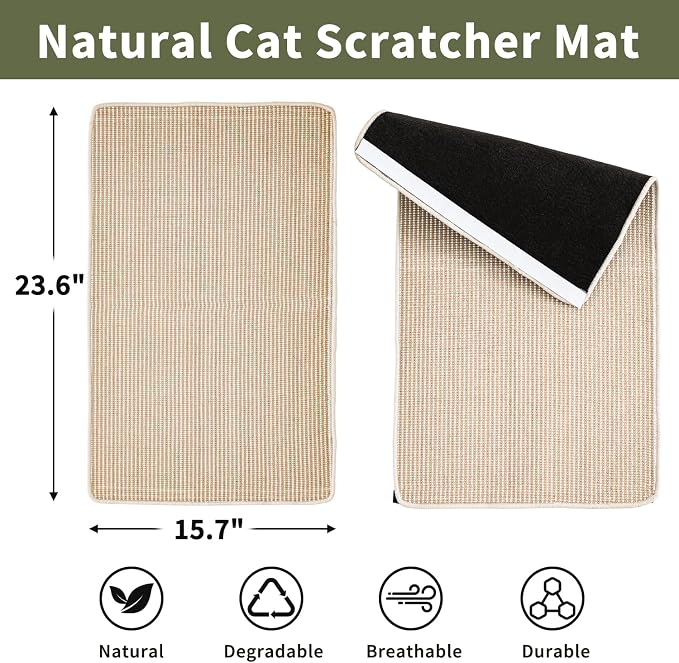 Cat Scratcher Mat, 23.6"x 15.7" Natural Sisal Cat Scratch Mat - Image 2