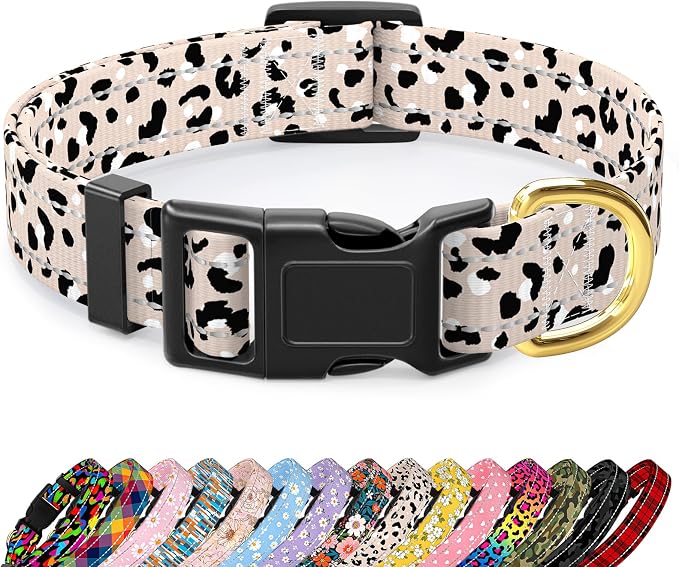 Reflective Dog Collar for Large Dogs, Cute Leopard Style Adjustable Heavy-Duty by TMOODEL