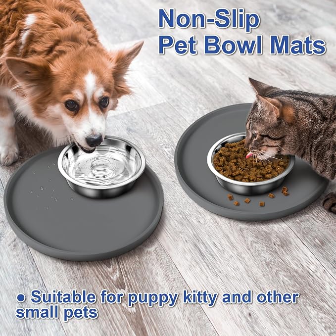 4 PCS Thickened Pet Silicone Food Mat, Nonslip Waterproof Cat Dog Feeding Bowl - Image 2