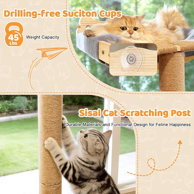 Cat Window Perch with Scratching Post, Bird Watching, Supports 45 lbs - Image 5