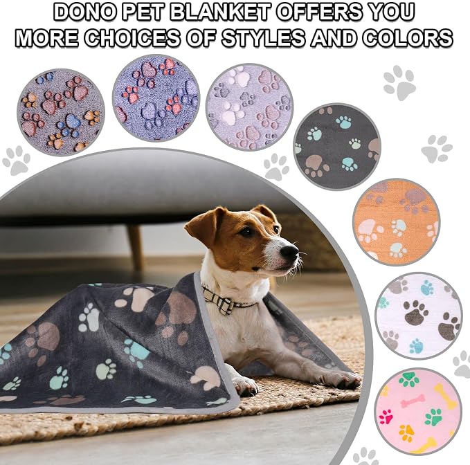 Dono 1 Pack 3 Dog Blankets for Small Dogs, Soft Fluffy Paw Print Pattern Fleece - Image 6