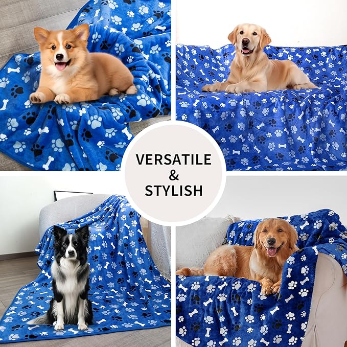Dog Blanket Paw Bone Pattern 1 Pack 2 Super Soft Warm Flannel Sofa Cover Car - Image 5