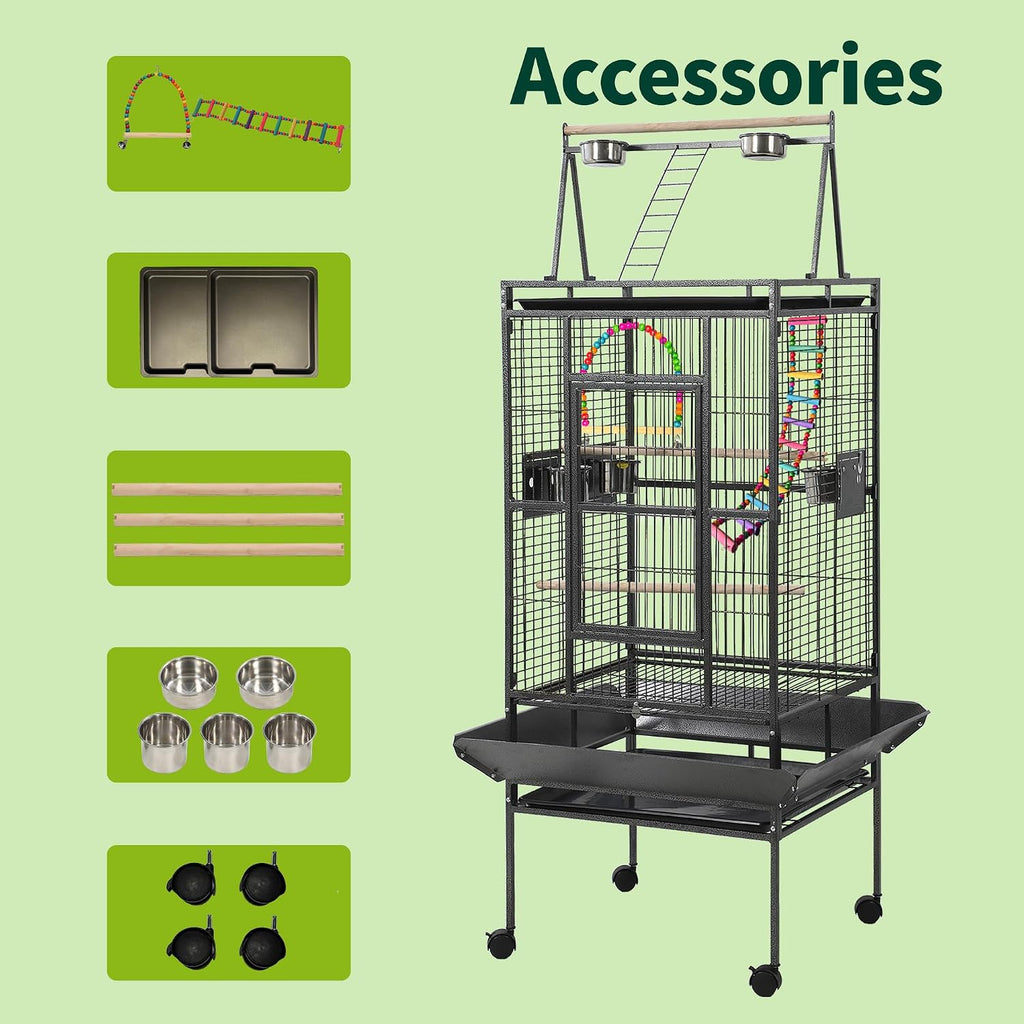 68 Inch Large Bird Cage with Playtop and Stand - GlobalHabitat Supply