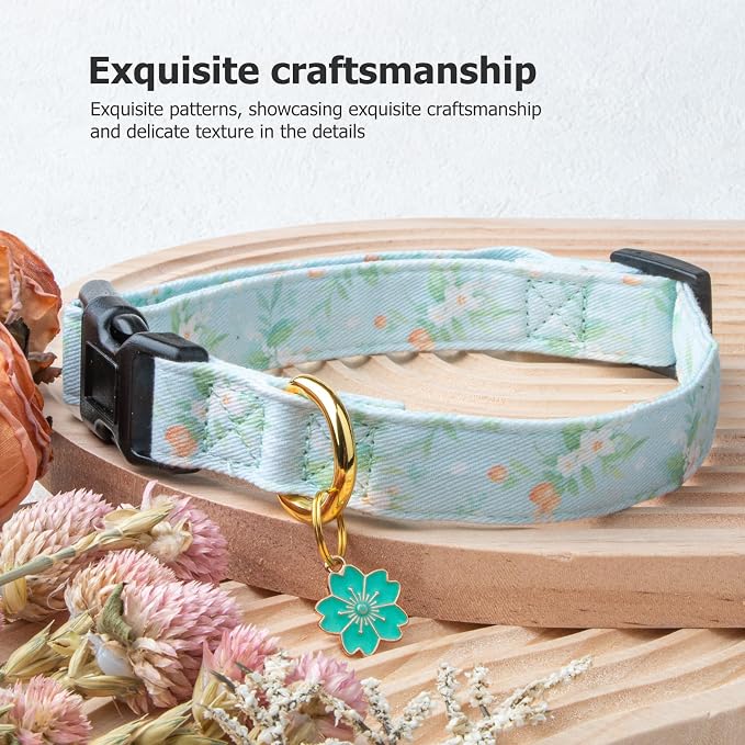 Cotton Handmade Dog Collar Cute and Distinctive Patterns Light Green Flower - Image 5