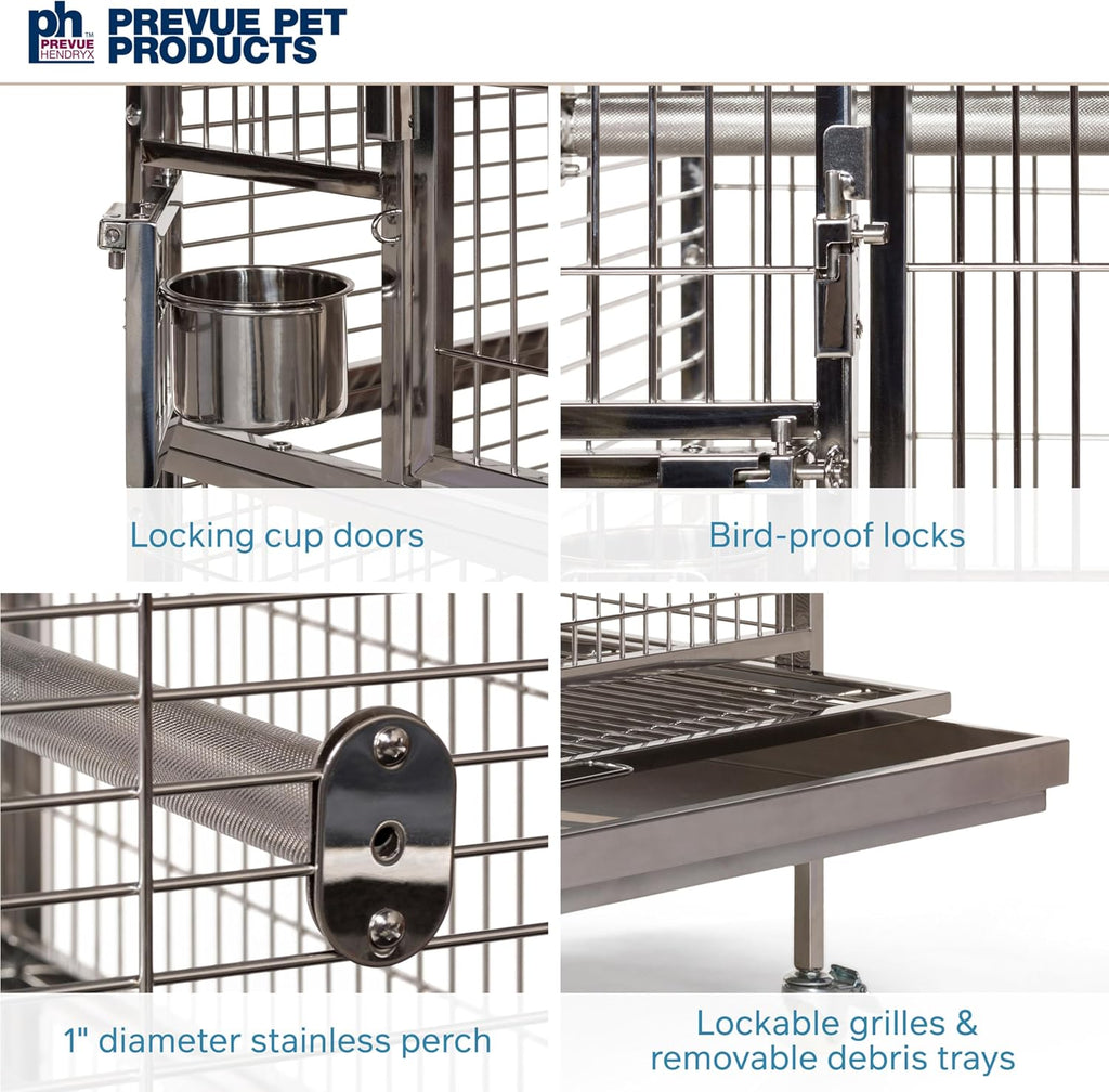 Prevue Pet Products Stainless Steel Playtop Bird Cage, Silver - GlobalHabitat Supply