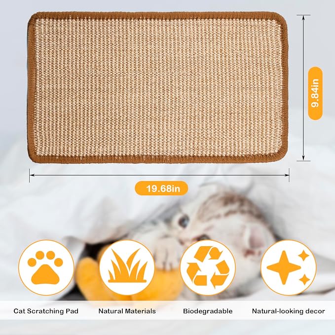 Cat Scratcher Mat, 19.68 x 9.84 Inch Sisal Cat Scratching Pad Rug - Image 3