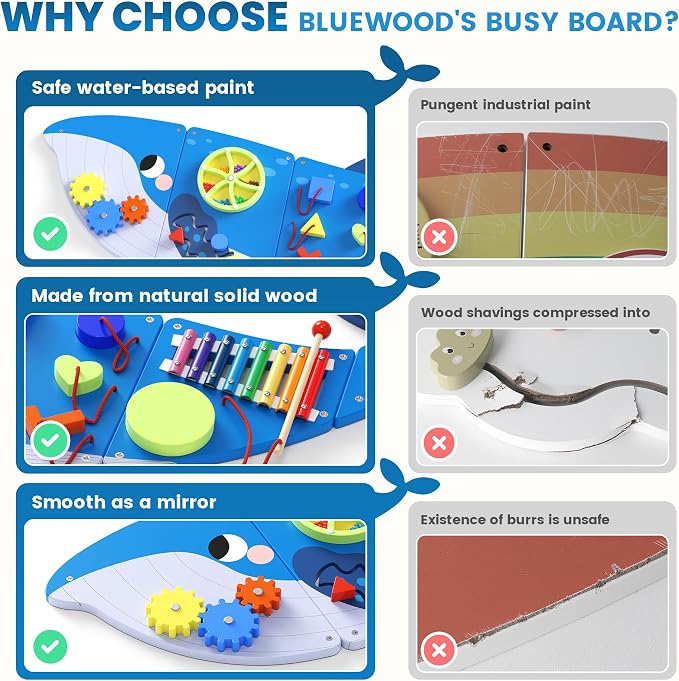 BlueWood Wooden Wall Busy Board Panels, Toddler Learning Activity Center - Image 3