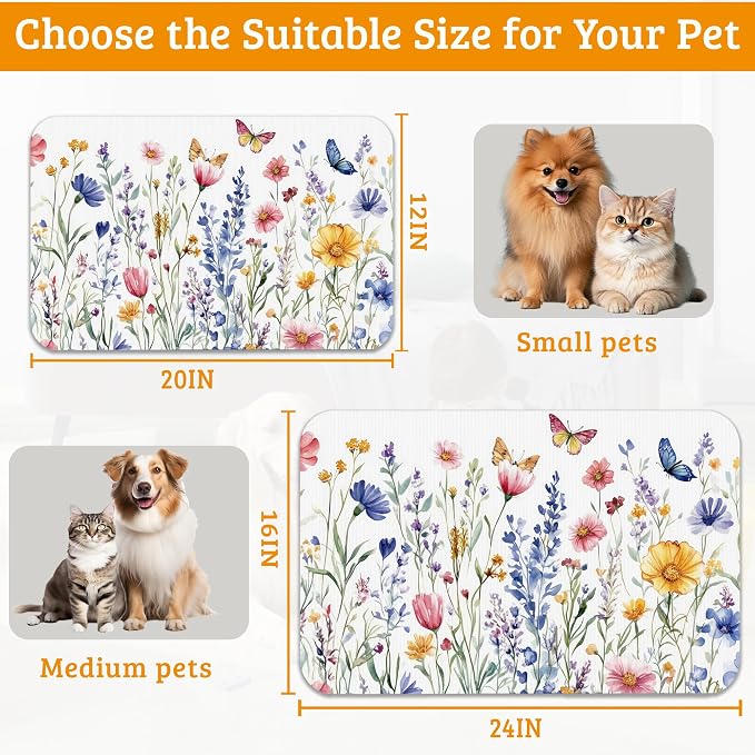 Flowers Butterfly Dog Food Mat, Colorful Absorbent Pet Feeding Mat - Image 6