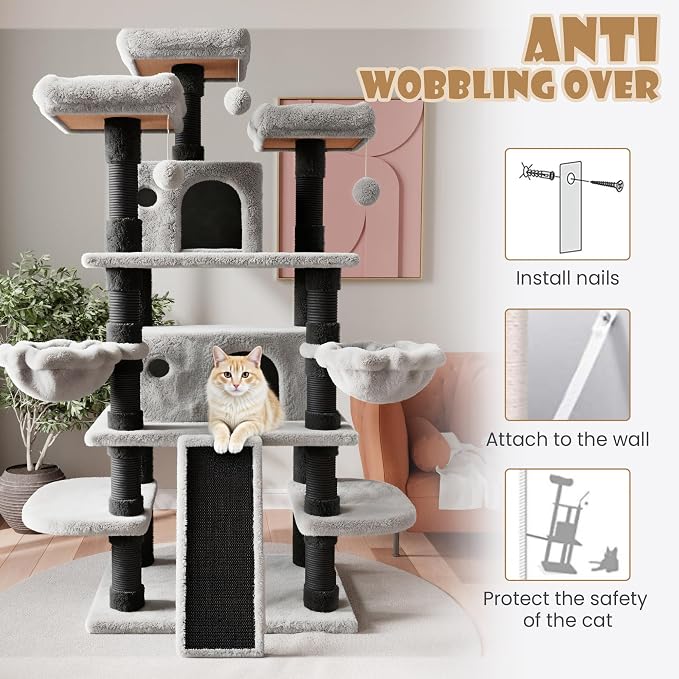 SHA CERLIN 68 Inches Multi-Level Large Cat Tree - Image 6