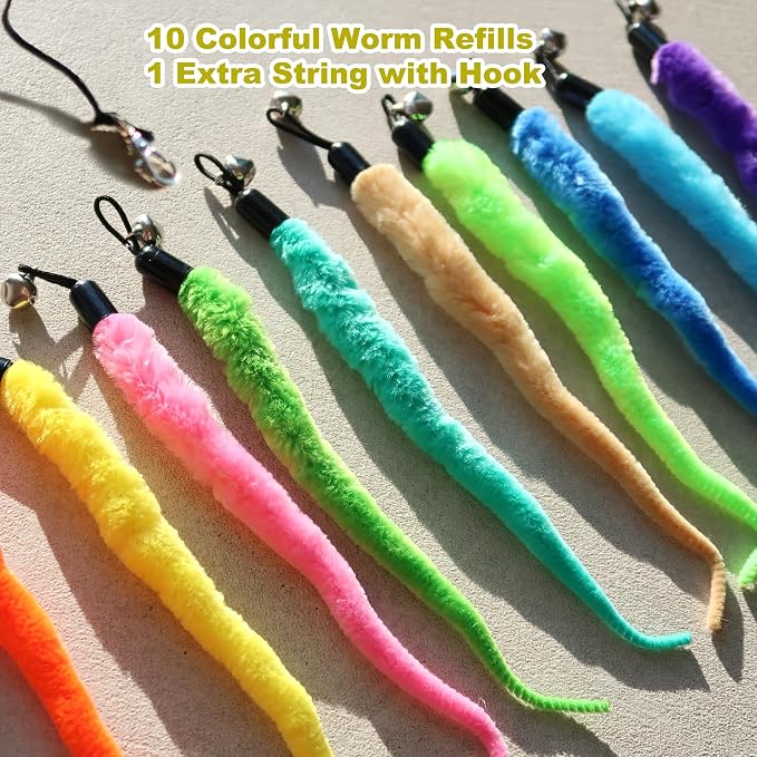 10PCS Cat Worm Toy for Cats, Cat Wand Toy Accessories, Cat Feather Toy - Image 2