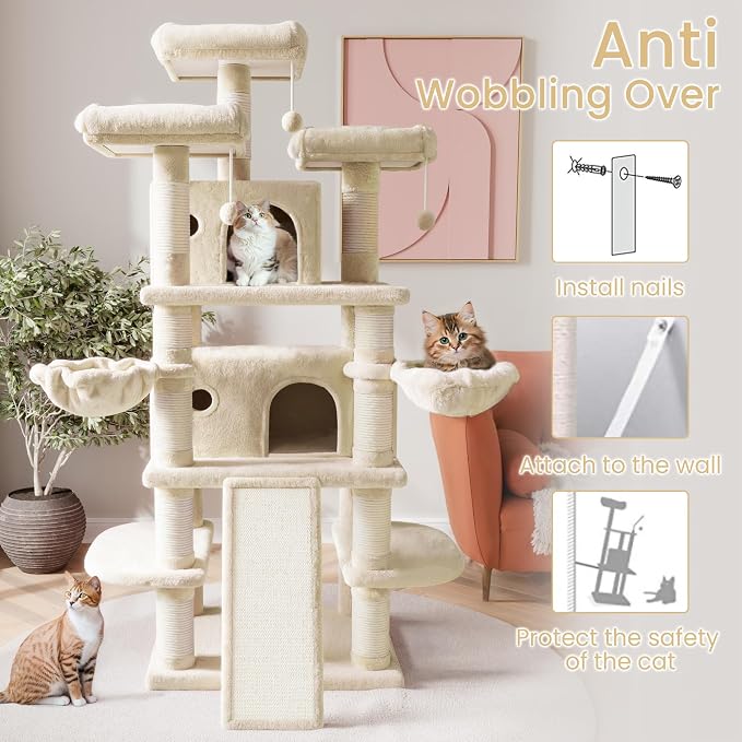 SHA CERLIN 68 Inches Multi-Level Large Cat Tree - Image 7