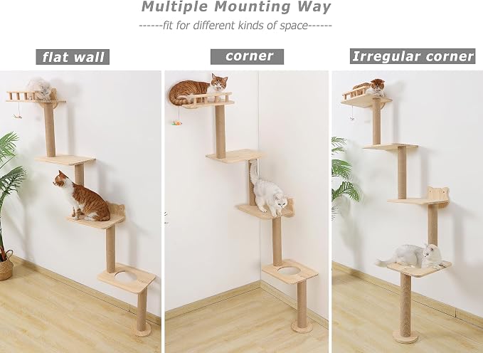 Cat Tree Wall Mounted with 4 Levels Shelves, Perching and Lounging - Image 6