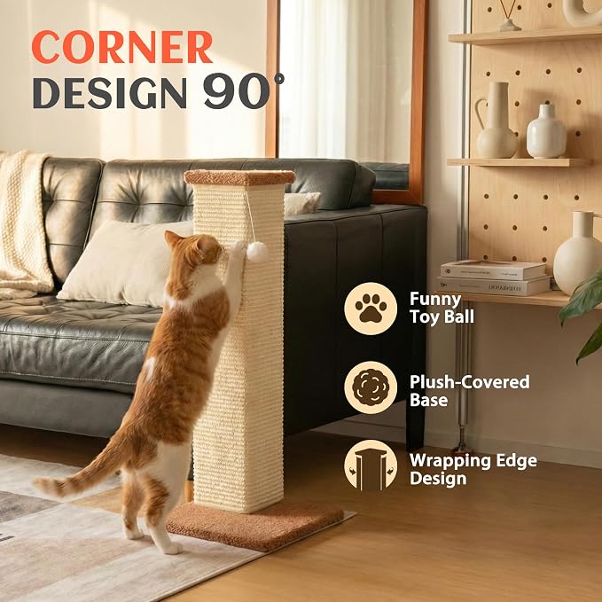 PETKARAY Couch Corner Cat Scratcher, 28.5" Sisal Scratching Post - Image 2