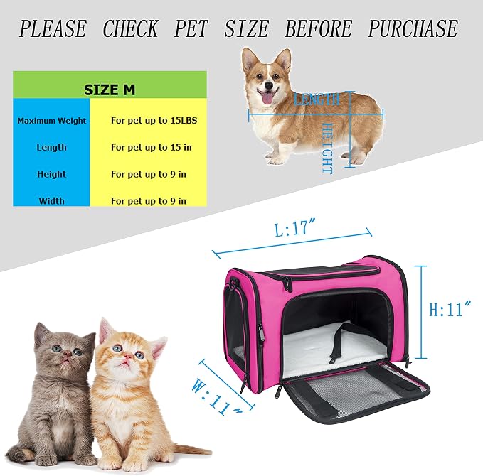 Soft Sided Carrier for Small Medium Cats Dogs, TSA Airline Approved Collapsible - Image 7