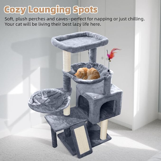 Cat Tree with Cat Condo and Two Hammocks, Cat Tree with Scratching Posts and - Image 3