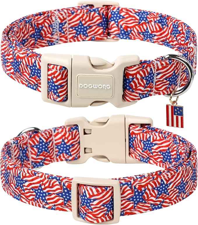DOGWONG American Flag Dog Collar, Patriotic Independence Day Dog Collar Soft