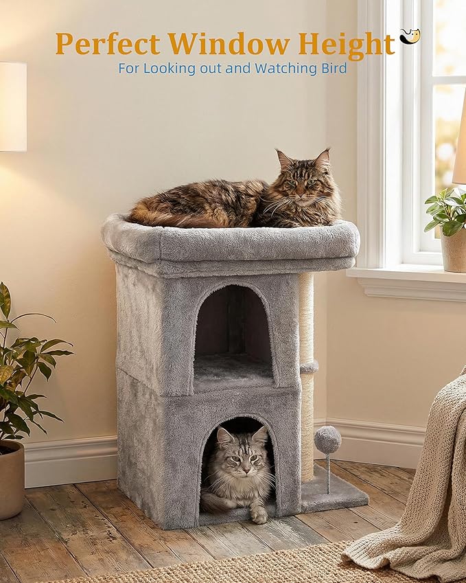 24in Cat Tree Tower with Scratching Post, 19 * 16.5in Window Perch Bed - Image 6