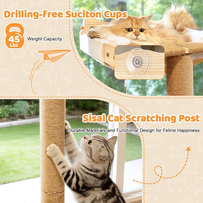 Cat Window Perch with Scratching Post, Bird Watching, Supports 45 lbs - Image 5