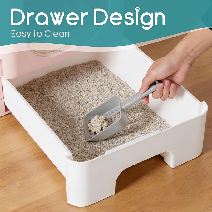 OLIXIS Cat Litter Box with Lid, Large Foldable Cat Box with Litter Scoop - Image 4