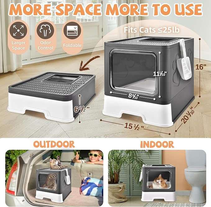 Cat Litter Box with Litter Mat, Foldable Extra Large Free in and Out/One-Way - Image 2