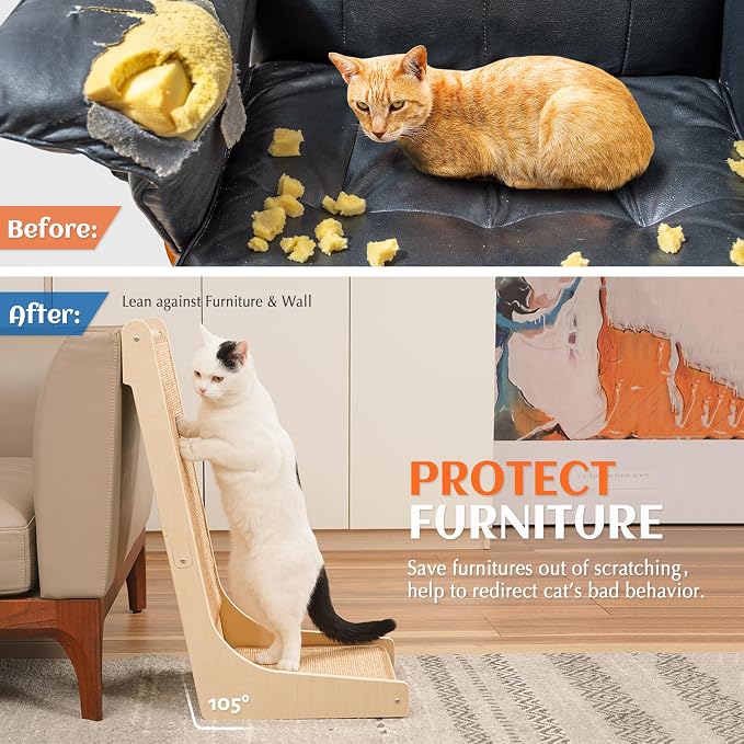 PETKARAY 105° Cat Scratcher, Sisal Kitty Scratch Pad, L Shape Scratching Board - Image 3