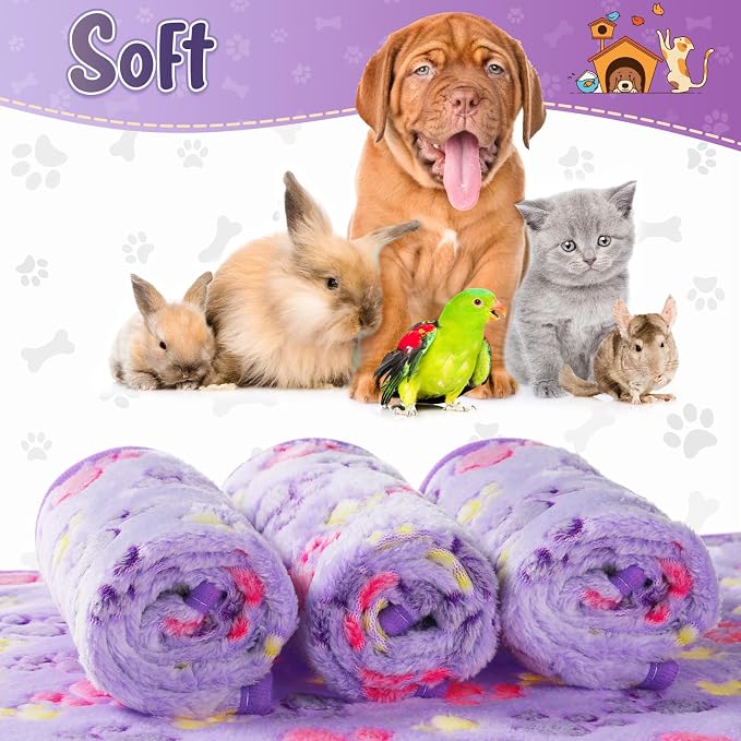 Tatuo 4 Pcs Dog Blanket for Pet Puppy Teething Toys Paw Print Fleece Blanket - Image 4