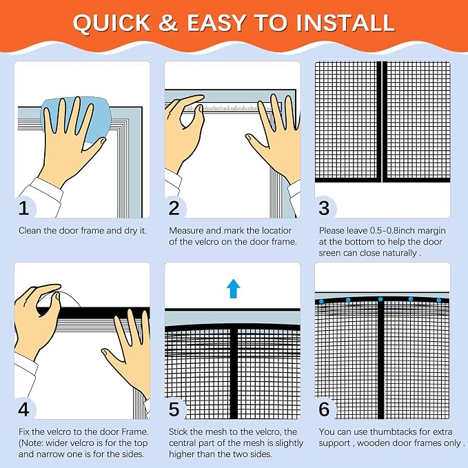 Fiberglass Magnetic Screen Door Fit Door Size 32 x 78 in- Heavy Duty Fiberglass - Image 6
