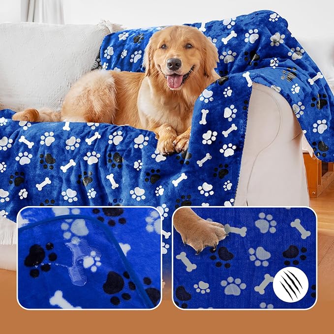Dog Blanket Paw Bone Pattern 1 Pack 2 Super Soft Warm Flannel Sofa Cover Car - Image 5