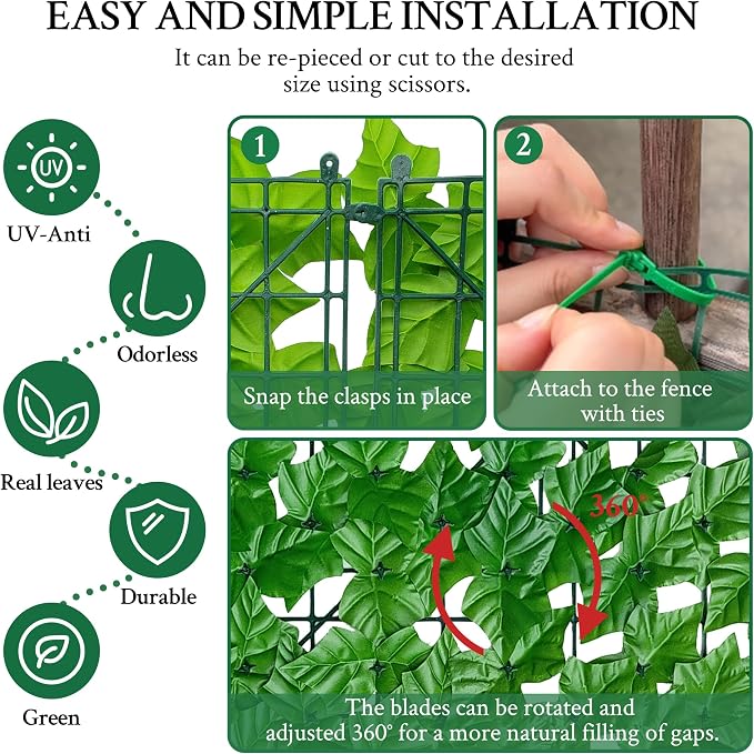 Artificial Ivy Fence Privacy Screen, 60 x 120 Inch UV-Anti Artificial Fake Ivy - Image 3