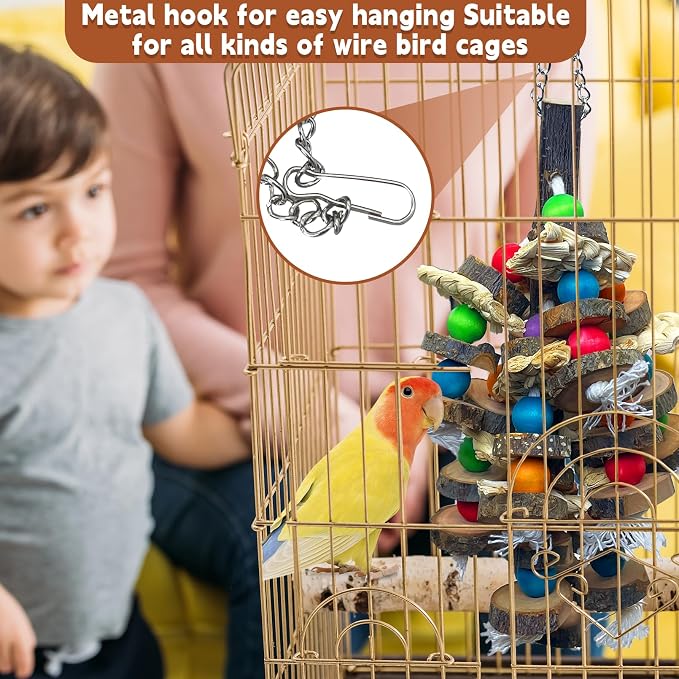 PINVNBY Bird Toys Parrot Toys, Natural Wood Bird Chewing Toys, Parakeet Hanging - Image 6