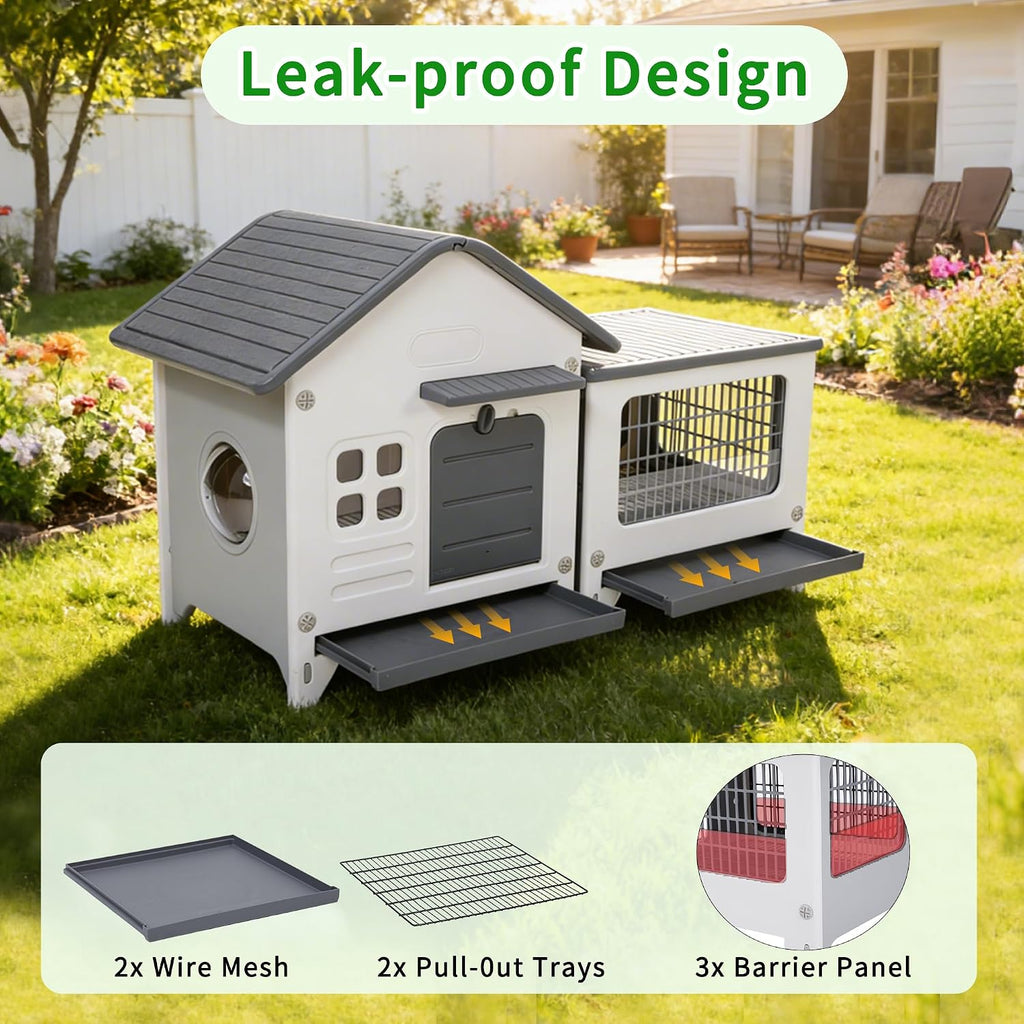 Plastic Rabbit Cage with Run and Leak-Proof Pull-Out Tray - GlobalHabitat Supply