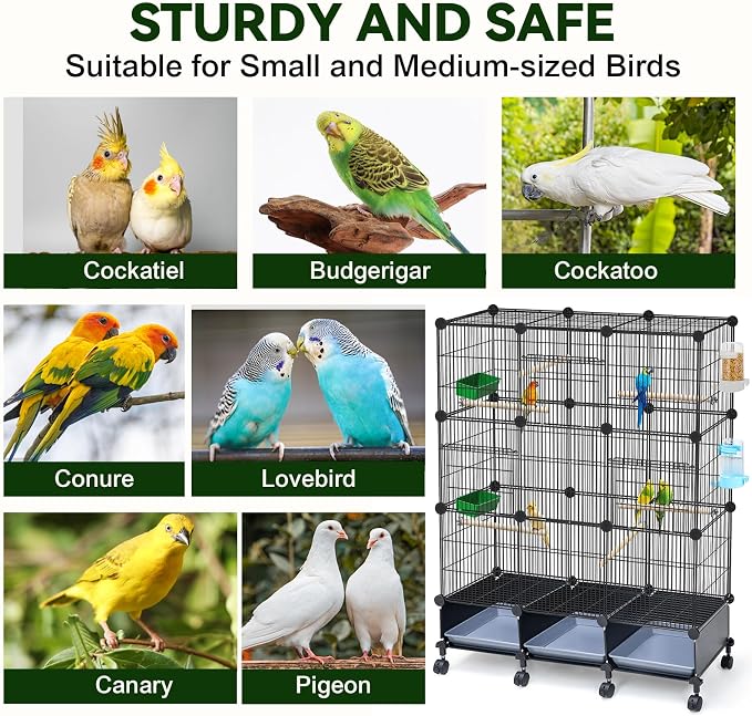 Encrypted Bird Cage, with Wooden Perches, Metal Parakeet Cage with Slide-Out - Image 5