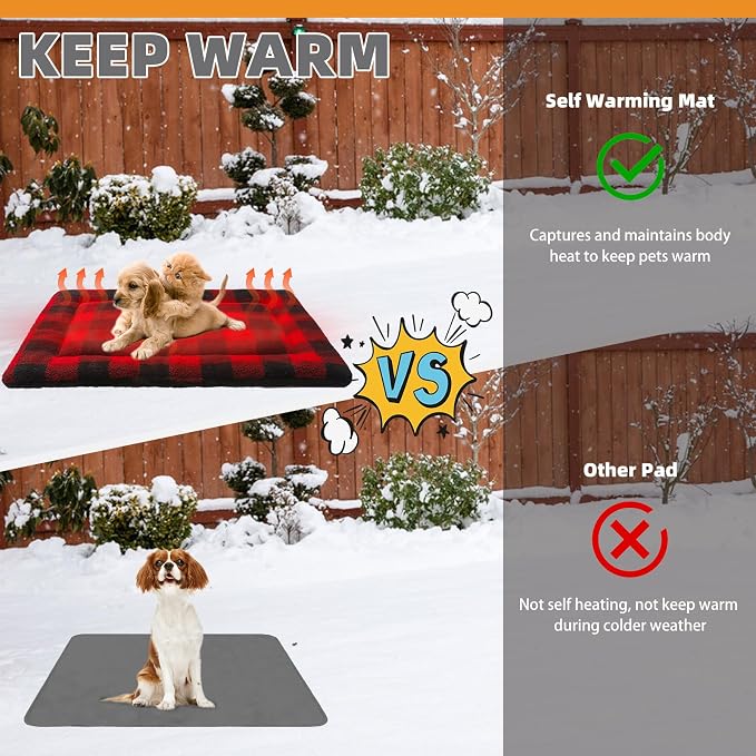 KOOLTAIL Self Warming Cat Bed, Christmas Plaid Pet Heated Pad - Image 6