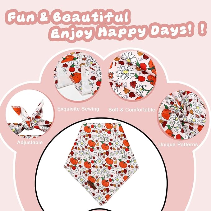 Fall Dog Bandana – Beige Pumpkin Floral Triangle Scarf - Image 3