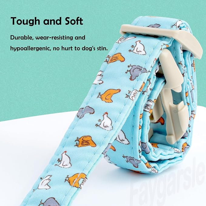 Faygarsle Funny Chicken Pattern Dog Collar, Cotton Fabric, Light Blue - Image 3