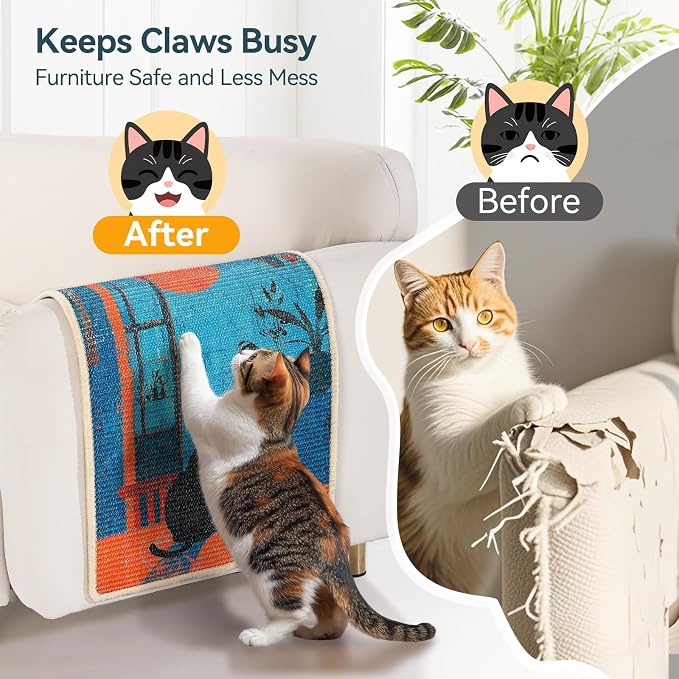 3-in-1 Sisal Cat Scratcher Mat 23.6x15.7'' – Floor & Wall Use - Image 5