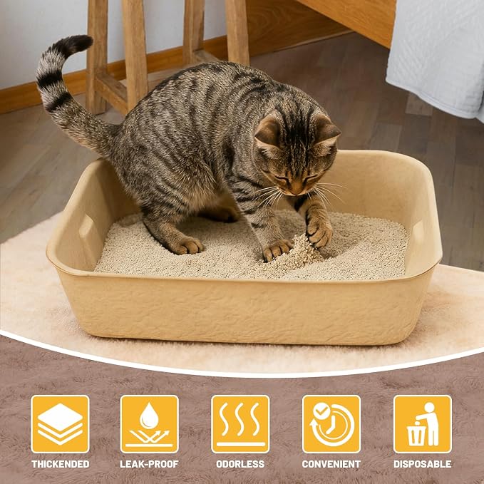 6 Pack Disposable Cat Litter Boxes, Durable Leak-Proof Cardboard Kitty Litter - Image 3