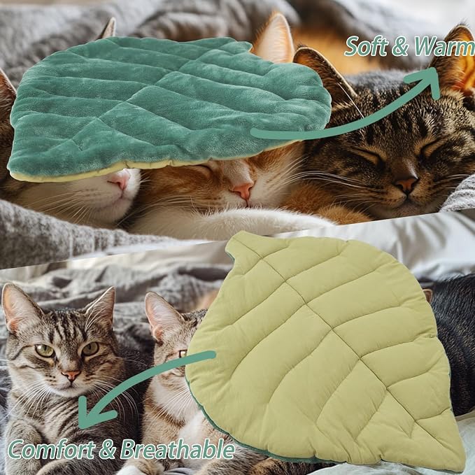 Leaf Shaped Self-Warming Cat Bed Mat – 26"x20" Flannel & Cotton Pet Pad - Image 3