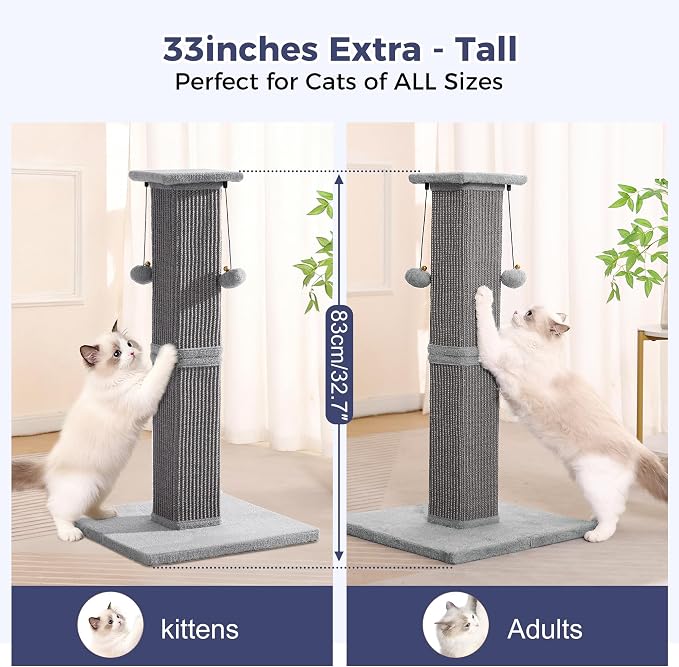 Large Cat Scratching Post with Heavy Duty Base 33" Sturdy Square Sisal Scracher - Image 5